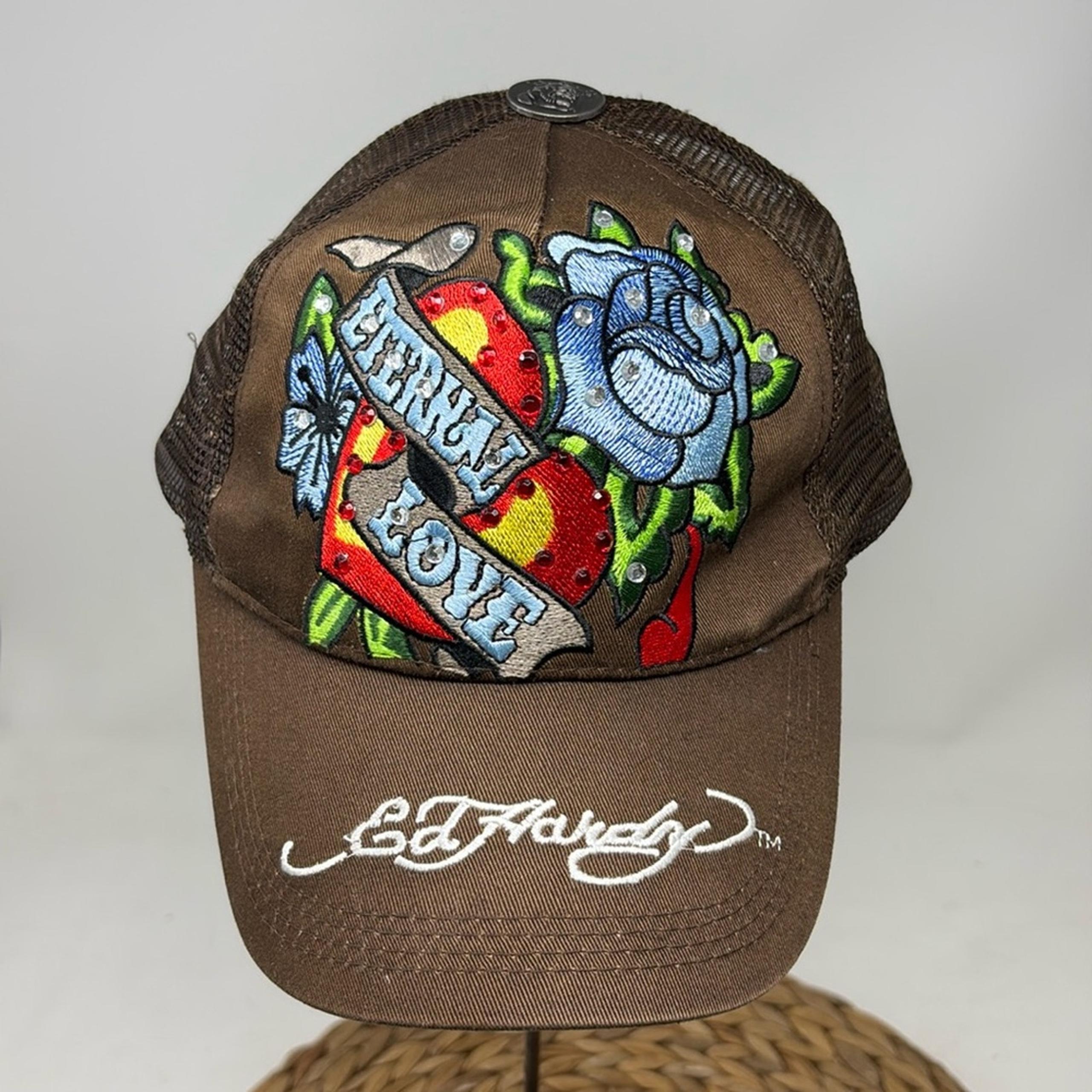 Eternal Love Mesh Snapback Brown Embroidered Trucker Hat size OS - Ed Hardy