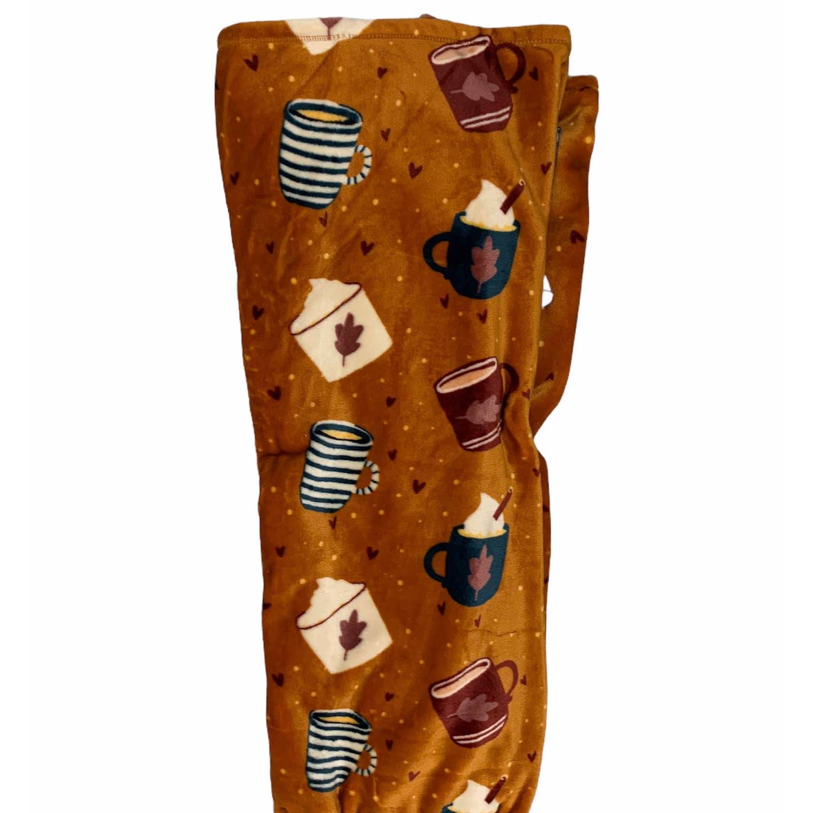 Fall Pumpkin Spice Latte Coffee Mug Decor Throw Plush Blanket Harvest Leaves PSL