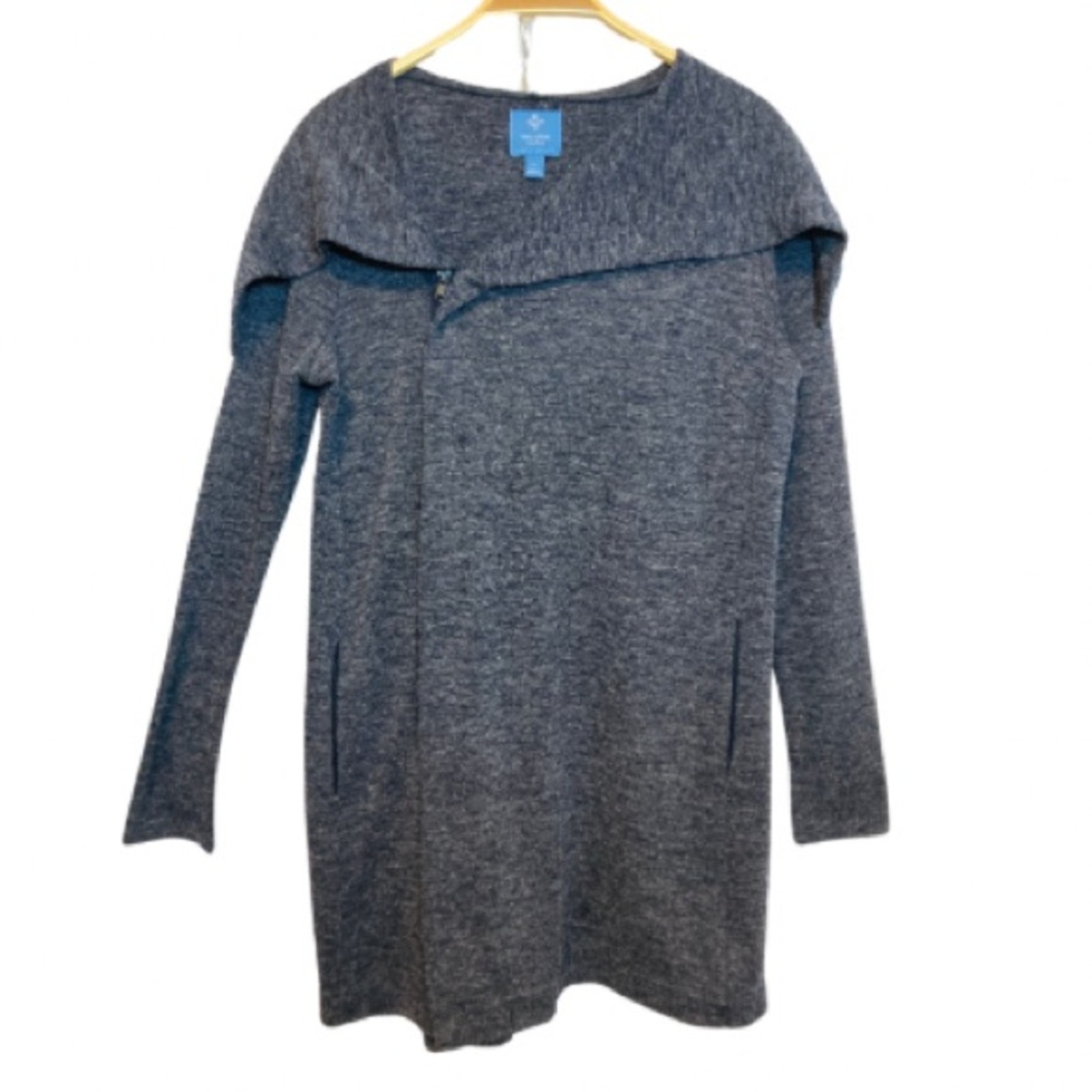 SimplyVera Vera Wang Simply Breathe Heather Gray Zip Up Cape Collar Knit Sweater