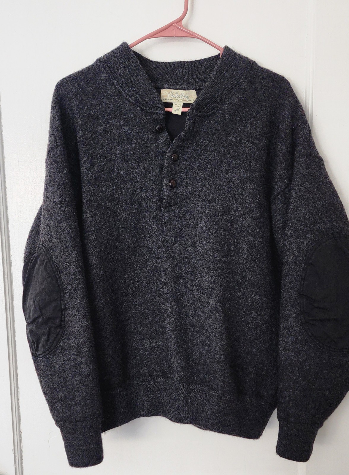 Vintage Cabelas Sweater Mens XL Button Down Elbow Patches Wool Blend USA