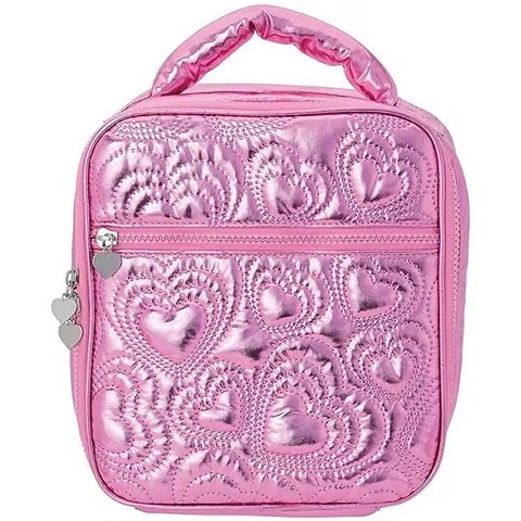 Iscream Girl's Pink Shining Heart Lunch Tote 4 x 8 x 9