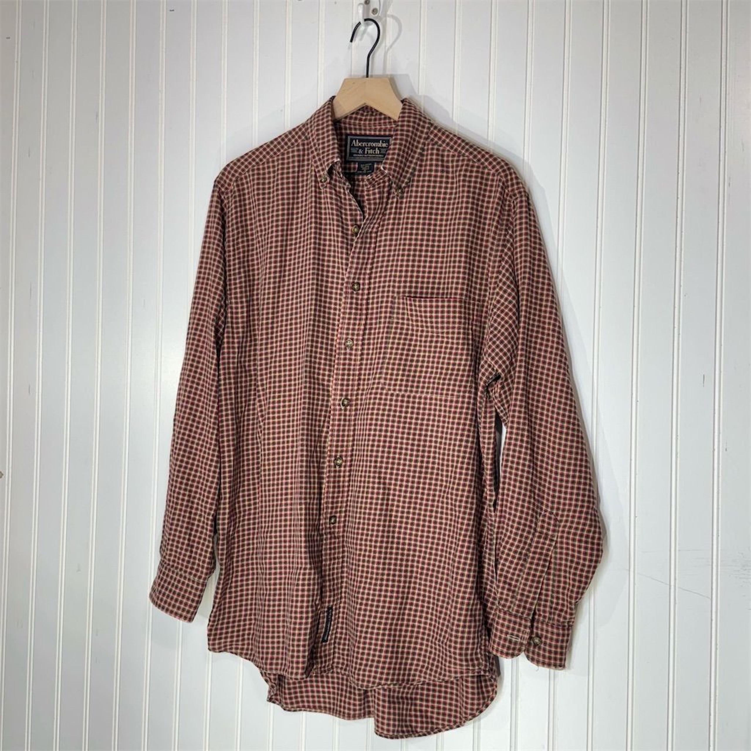 VTG Abercrombie Men’s Wool Micro Plaid Flannel Shirt Sz S Grunge Y2K Rugged