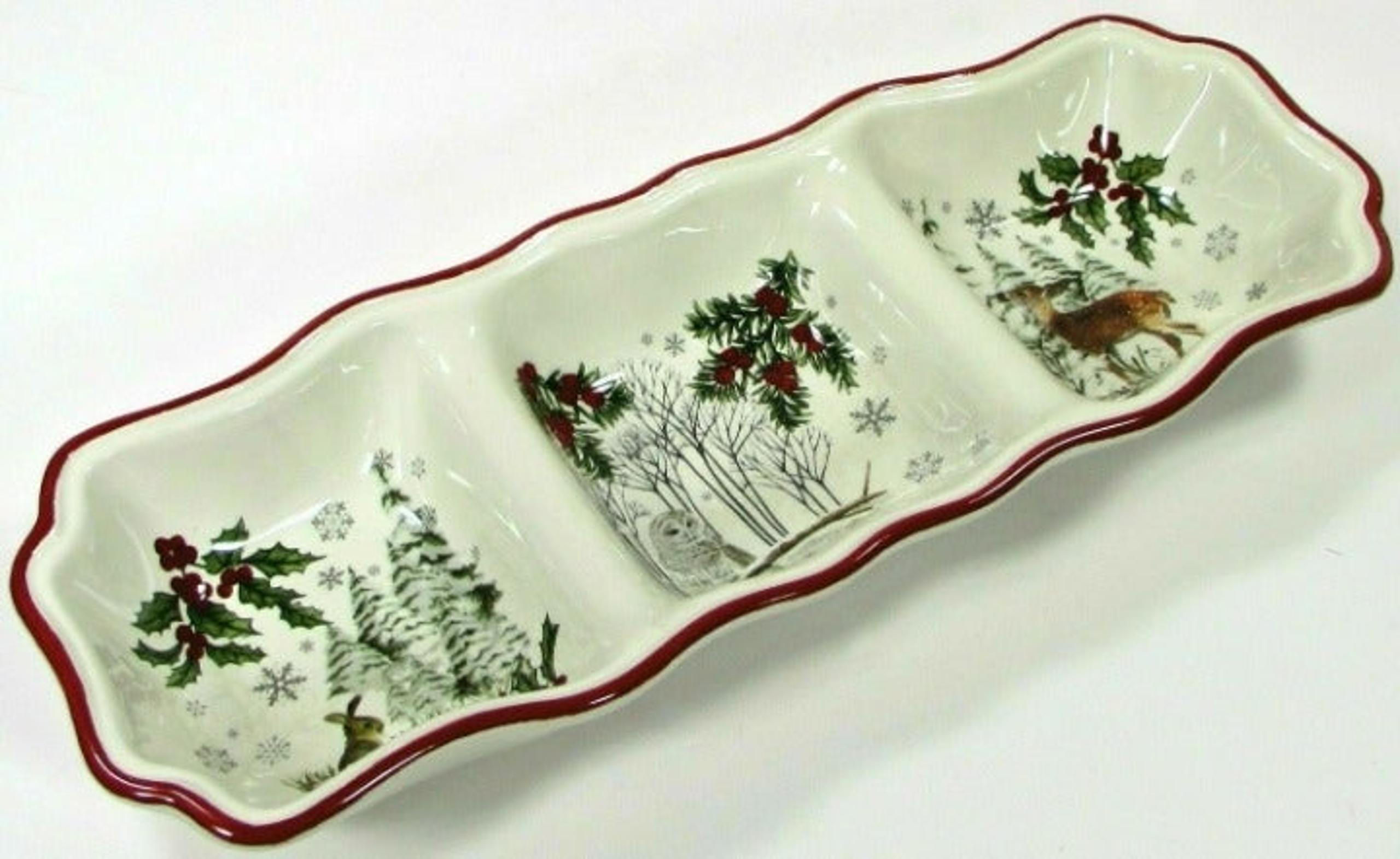 Better Homes Gardens Heritage Winter Forest 15" Divided Section Relish Tray Dish