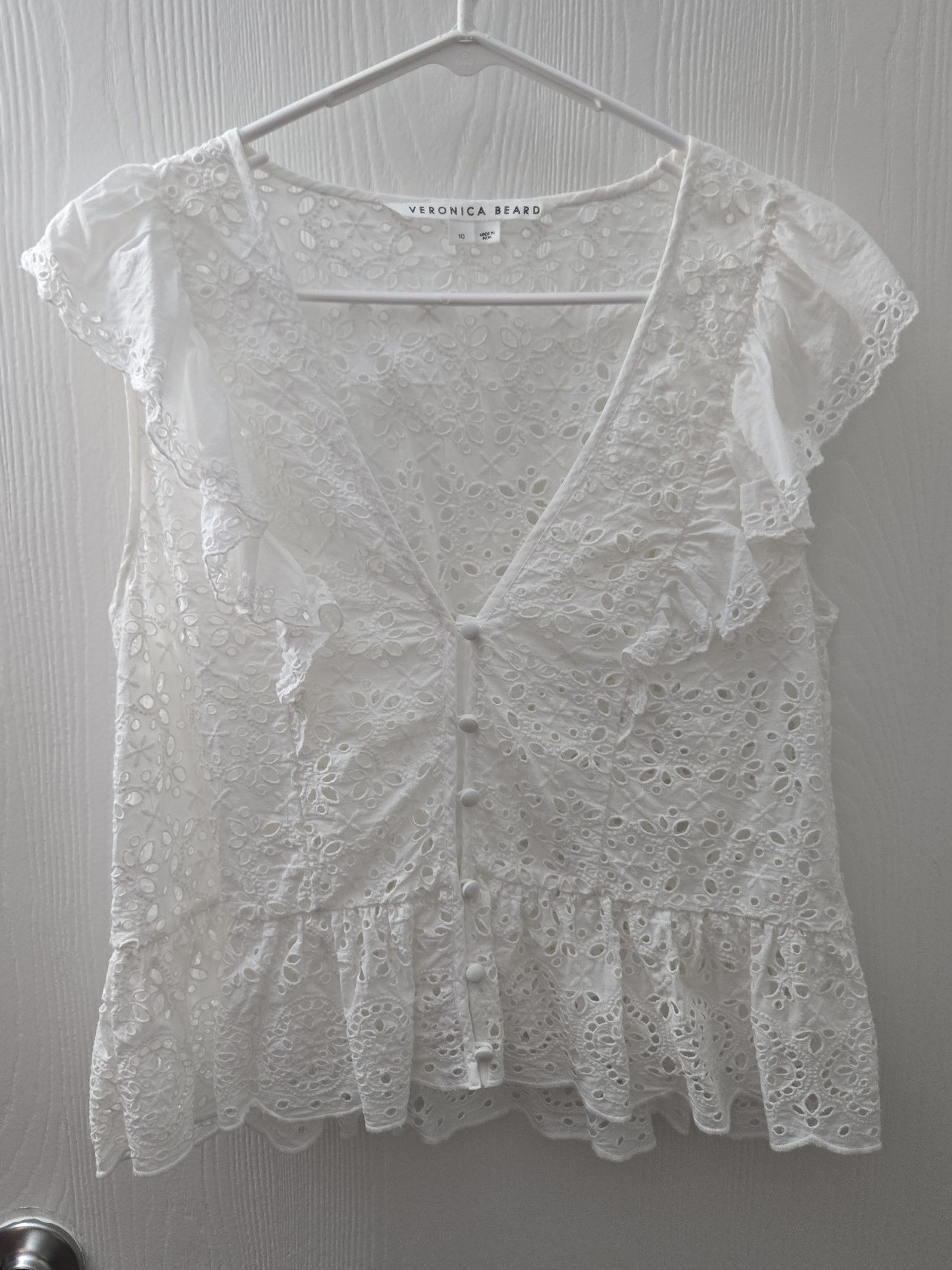 Veronica beard sz 10 white eyelet sleeveless blouse