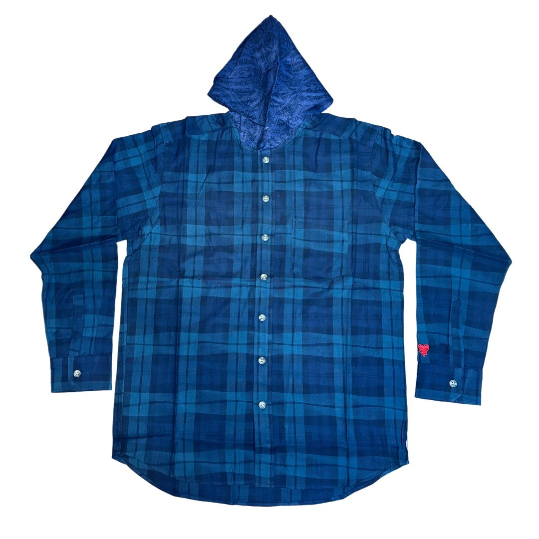 Emotionally Unavailable Plaid Flannel Shirt with Linen Hood