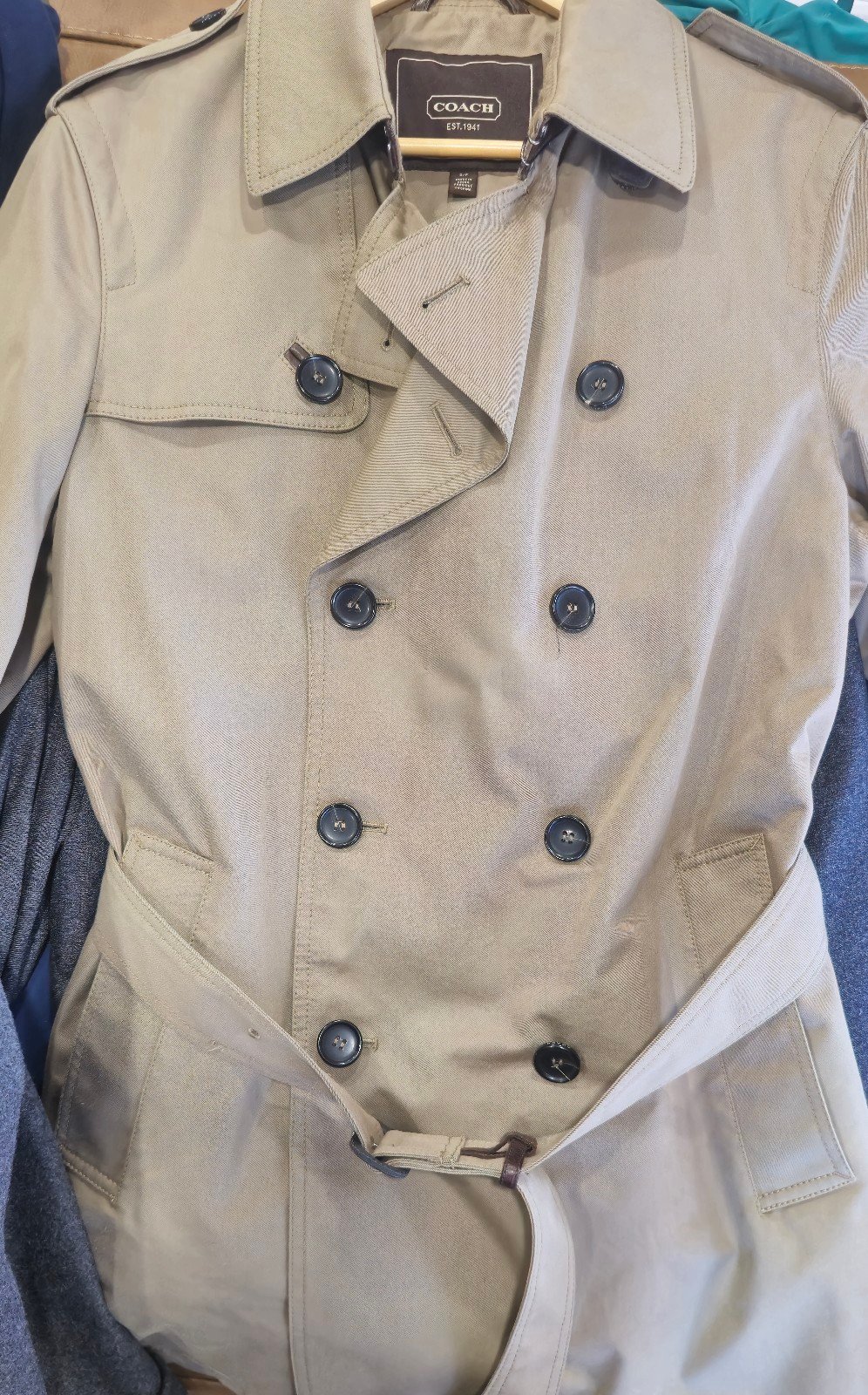 Men's Coach Double Breasted Peacoat w/ Leather Trims