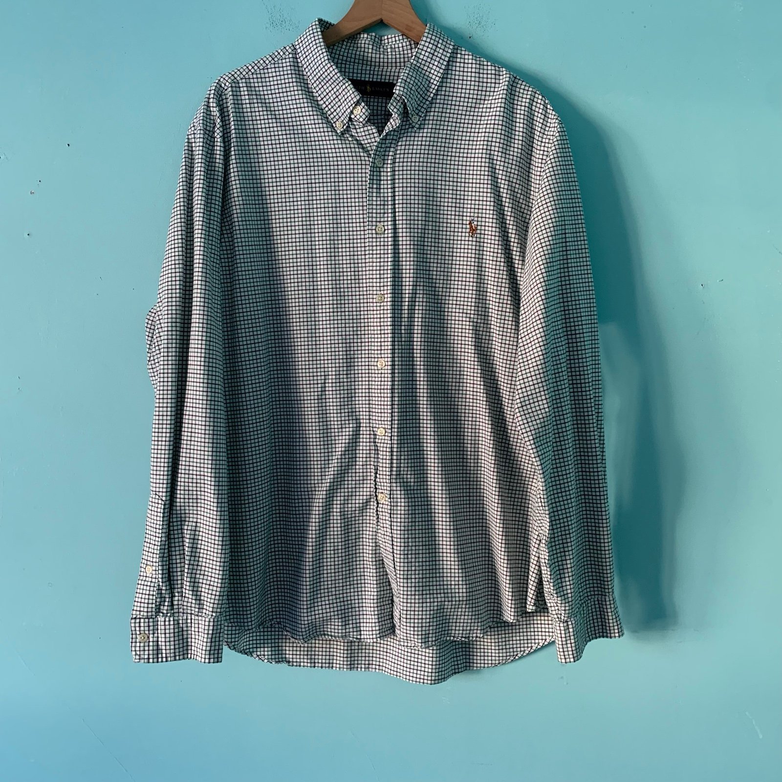 Ralph Lauren Button Down Plaid Embroidered Brown Pony Green Black Shirt Mens XXL