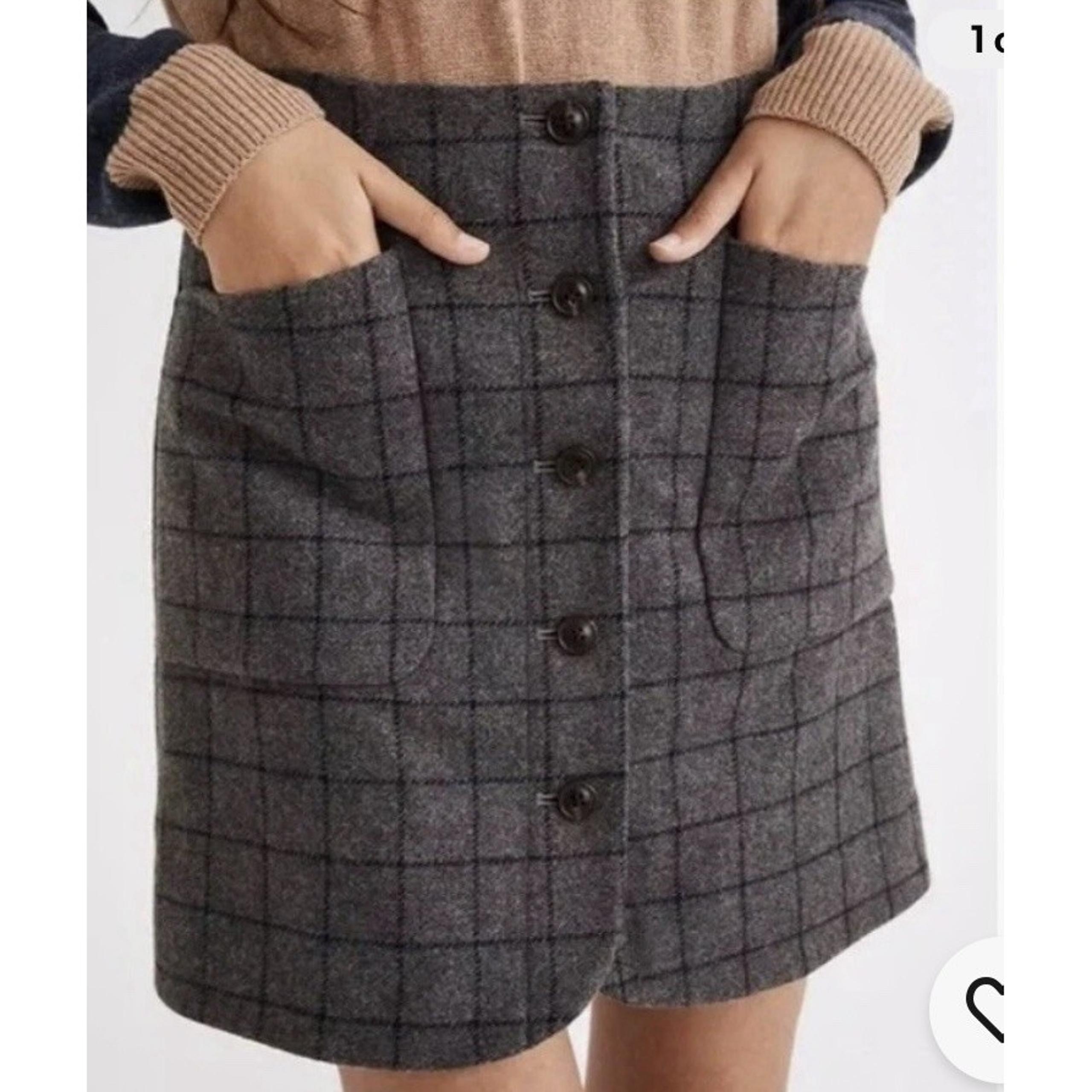 Madewell Wool Blend Plaid Button-Front Mini Skirt - Size 12