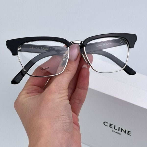 Celine CL50026U 016 BRAND NEW Eyeglasses Shiny Palladium Black Unisex Square