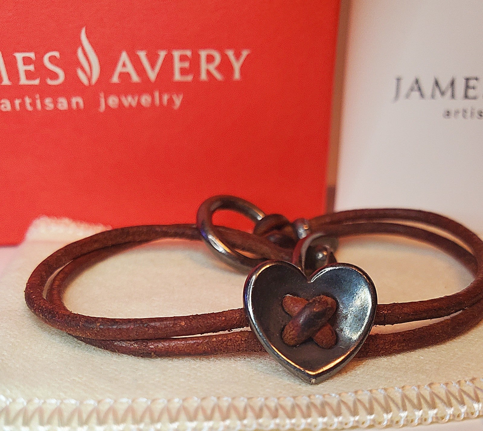 James Avery Retired Heart Button Leather Bracelet