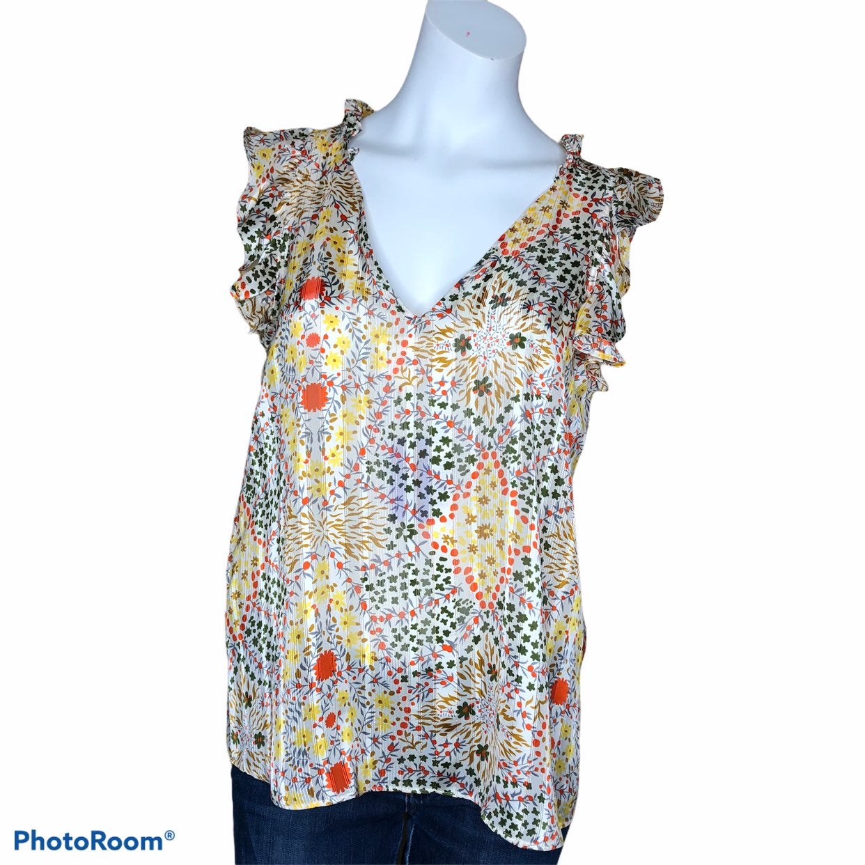Sz L Ba&Sh Haby Floral Print V-Neck Top