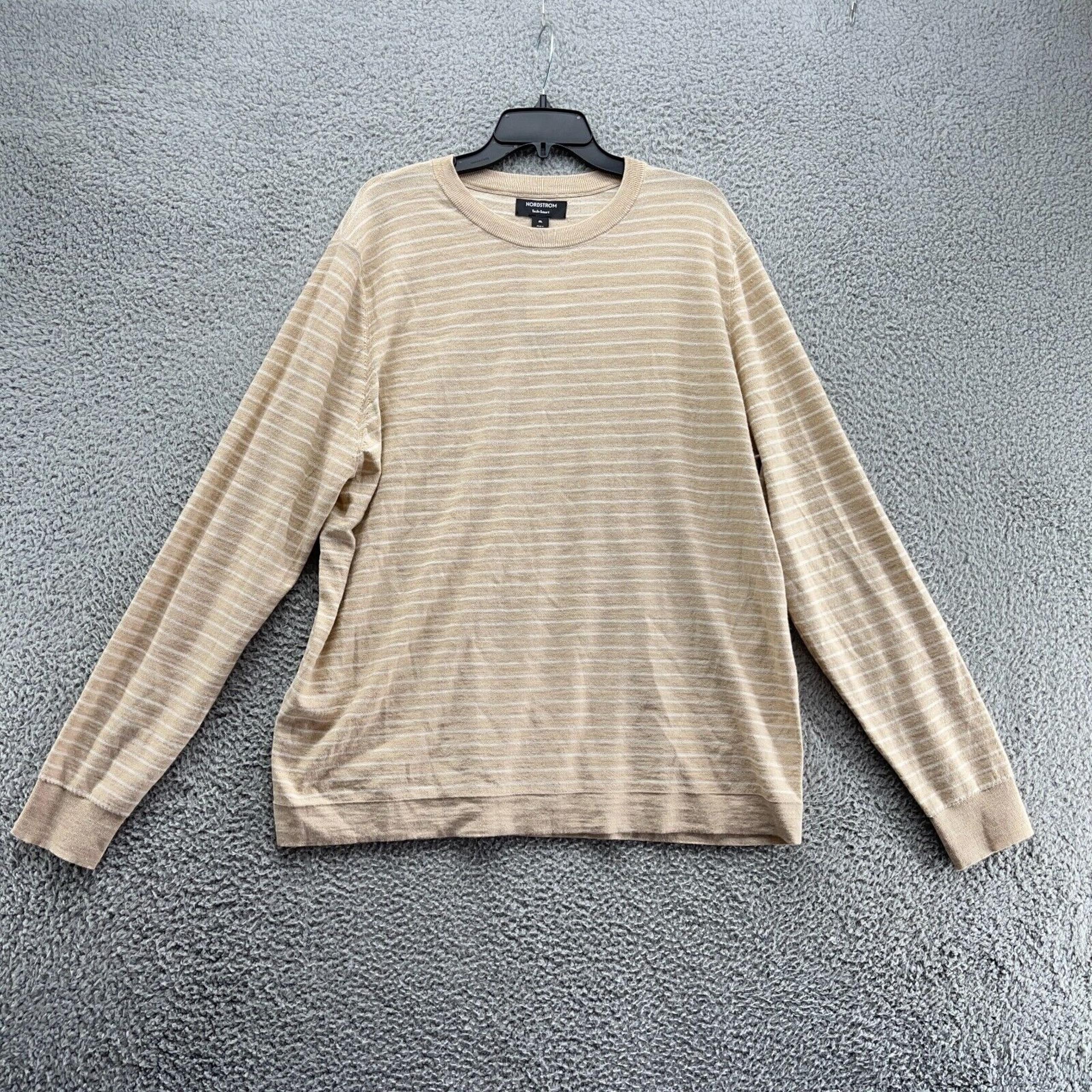 Nordstrom Sweater  Mens XL Beige Pullover Striped Tech-Smart Crew Neck New