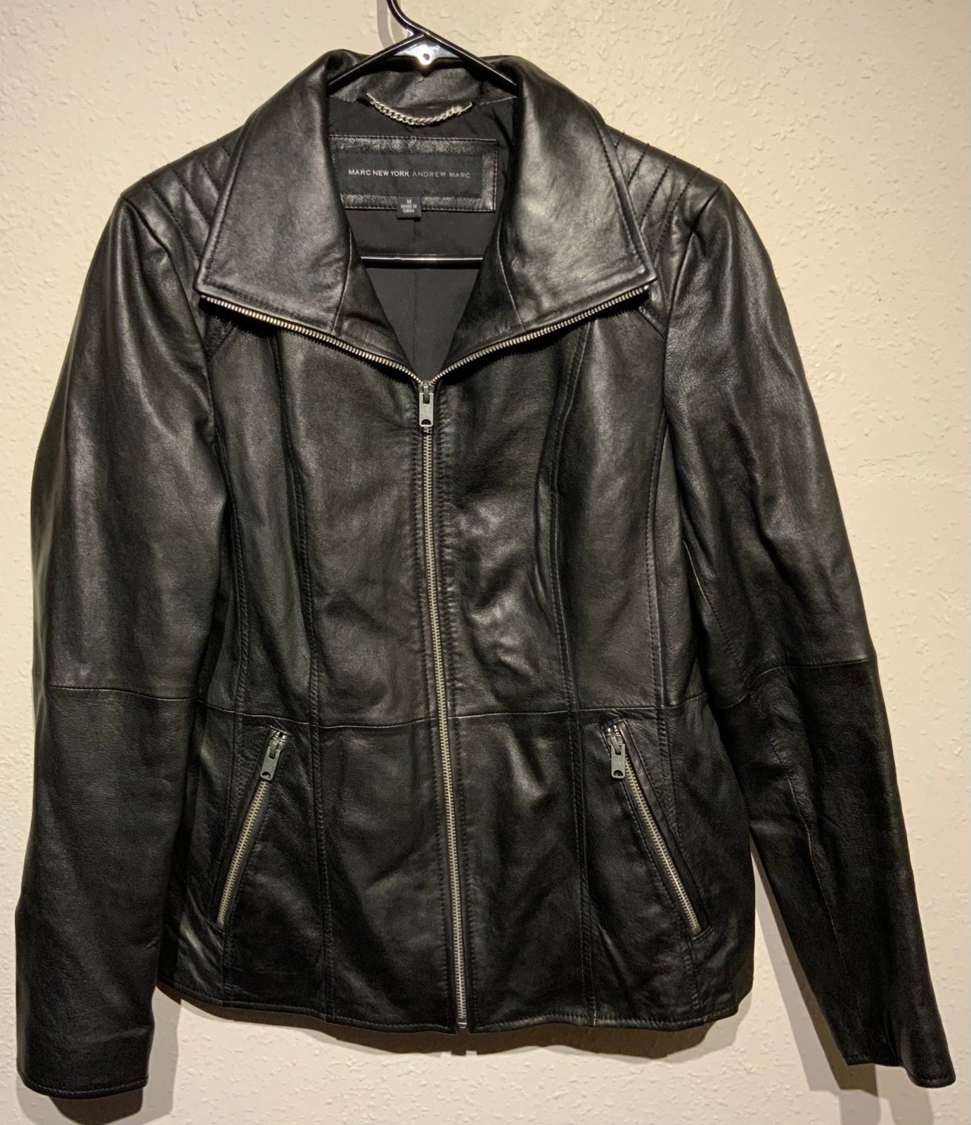 Andrew Marc New York Women’s Full Zip Genuine Black Leather Jacket