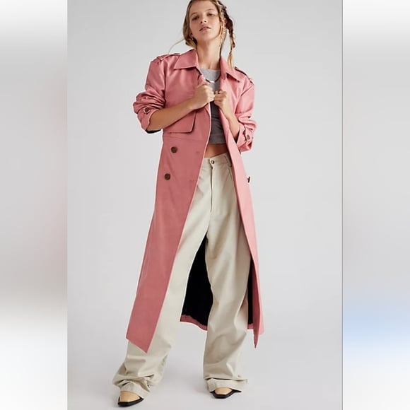 NWOT Free People We The Free Morrison Vegan Trench Faux Leather Snakeskin Pink