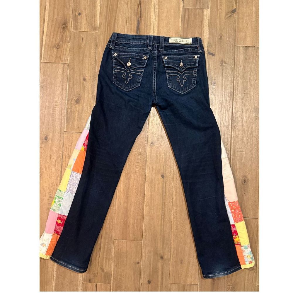 Rock Revival Antique Quilt Patchwork Boho Panel Customized Jeans Size 28 Jessica