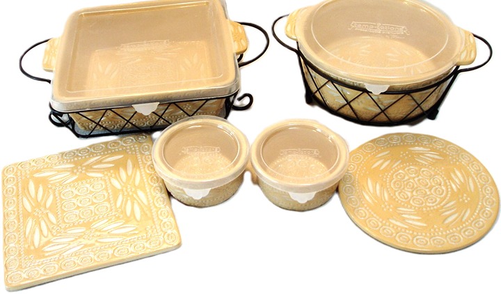 TEMPTATIONS by TARA 12 Pc Beige Carved Old World 1.5QT Round 2QT Square Lids....