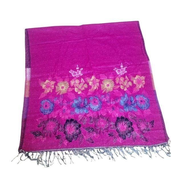 High Quality Tibet Hand Loom Yak Wool Shawl Scarf Blanket Reversible Pink 36x80