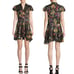 Alice + Olivia Moore Tie V-Neck Cap-Sleeve Layered Floral-Velvet Mini Dress sz 6