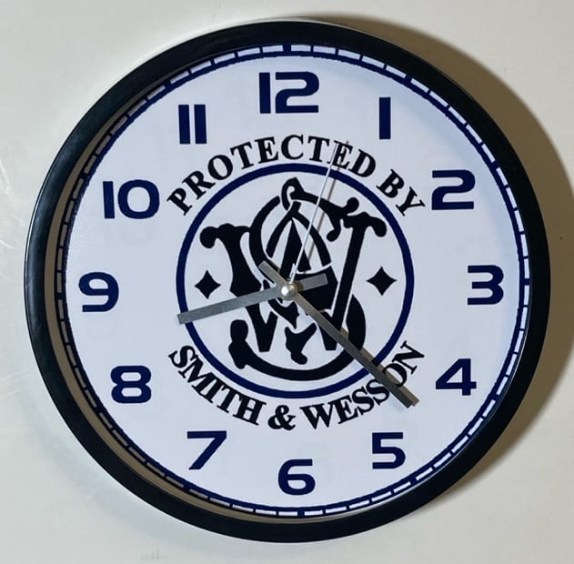 Smith & Wesson “protected by” logo battery operated wall clock