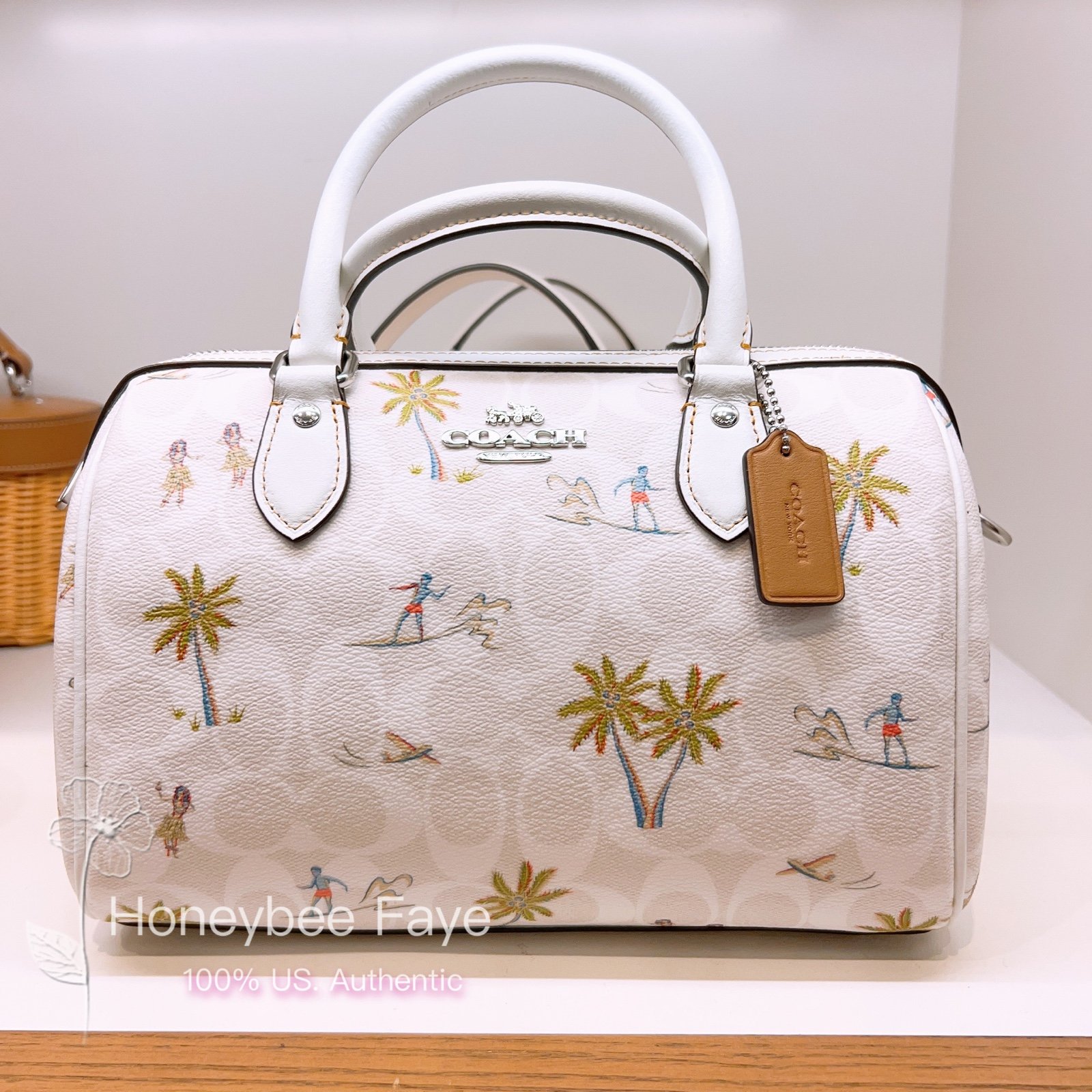 nwt Coach Rowan Satchel In Signature Canvas With Hula Print