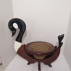 Duck Collapsible Dark Wood Basket, Spiral Cut, w/Swivel Adjustable Body, Painted