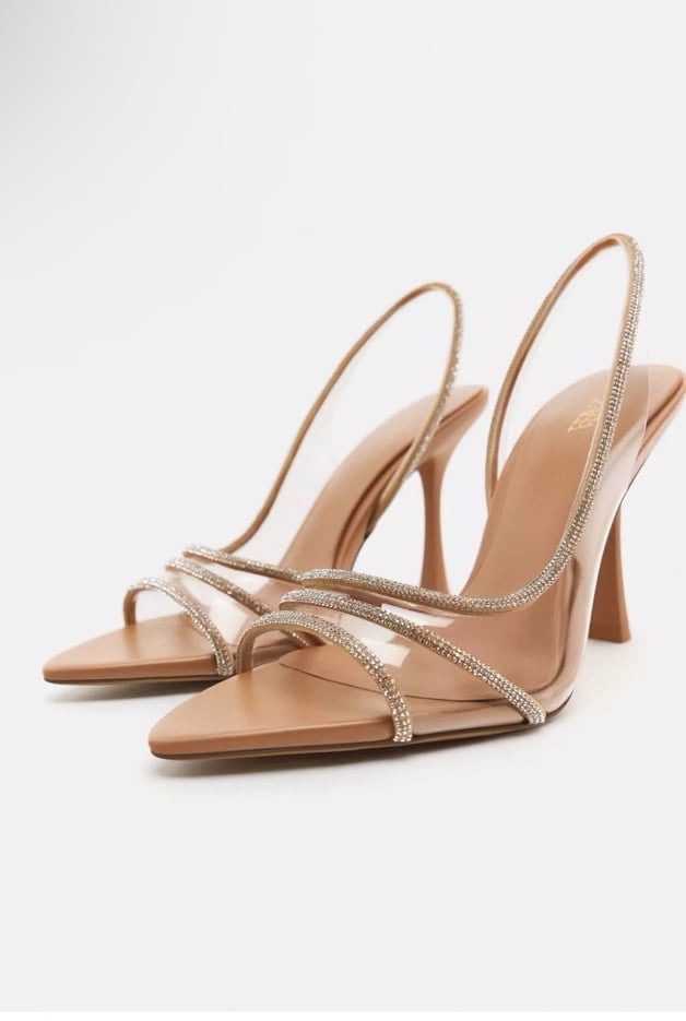 ZARA NEW WOMAN SS25 HIGH-HEEL VINYL SANDALS WITH RHINESTONES