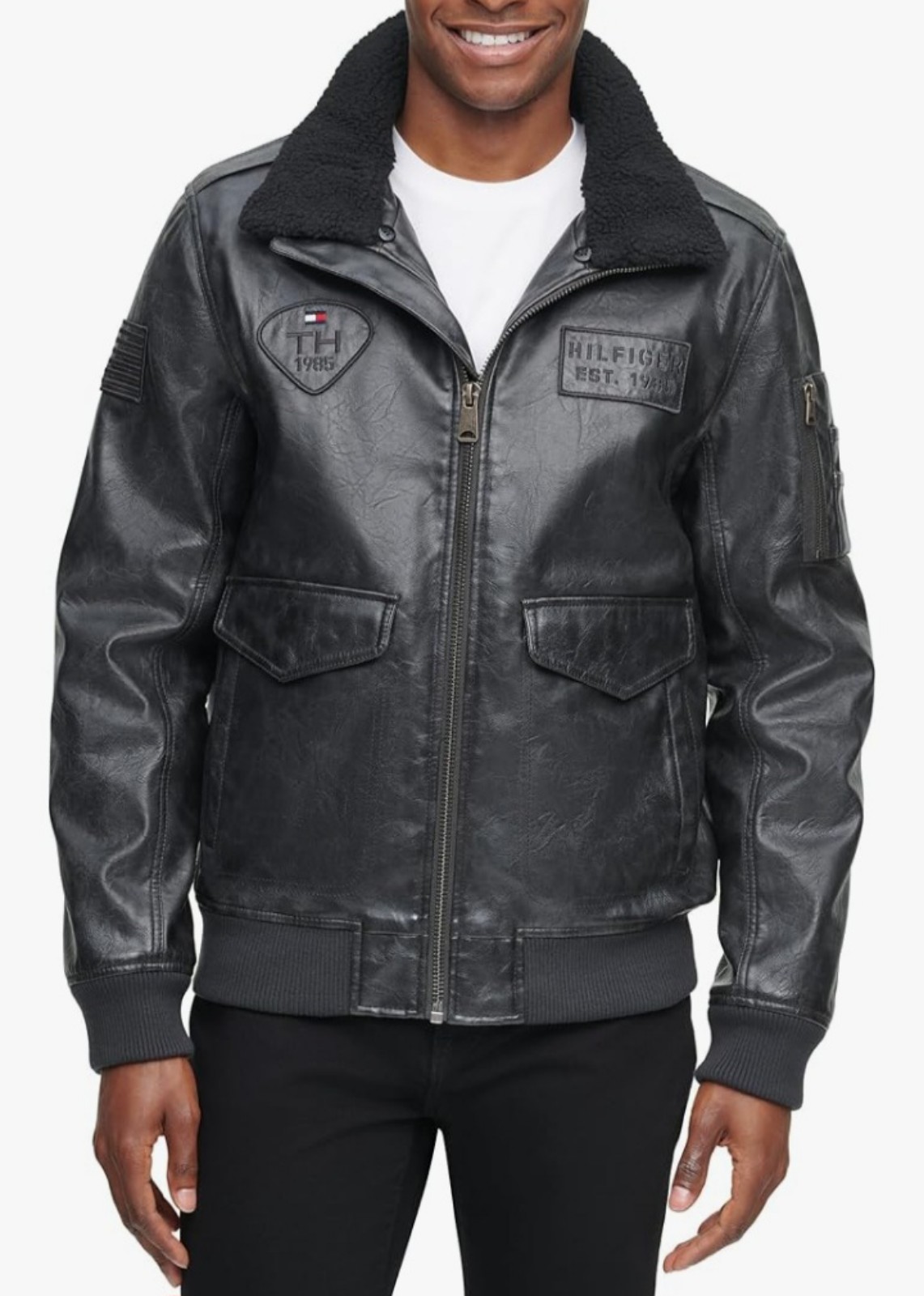 Tommy Hilfiger Men's Faux Leather Bomber Jacket Size Small