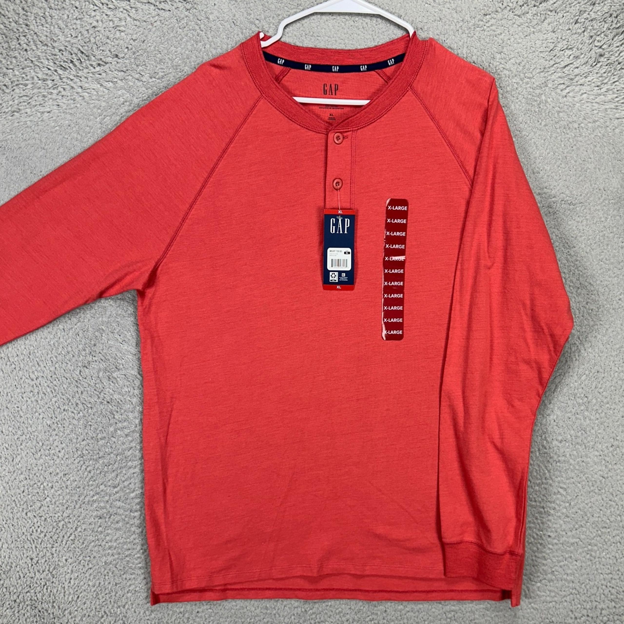 Gap Adult Men Henley Shirt XL Mineral Red Casual Long Sleeve Tee 100% Cotton NEW