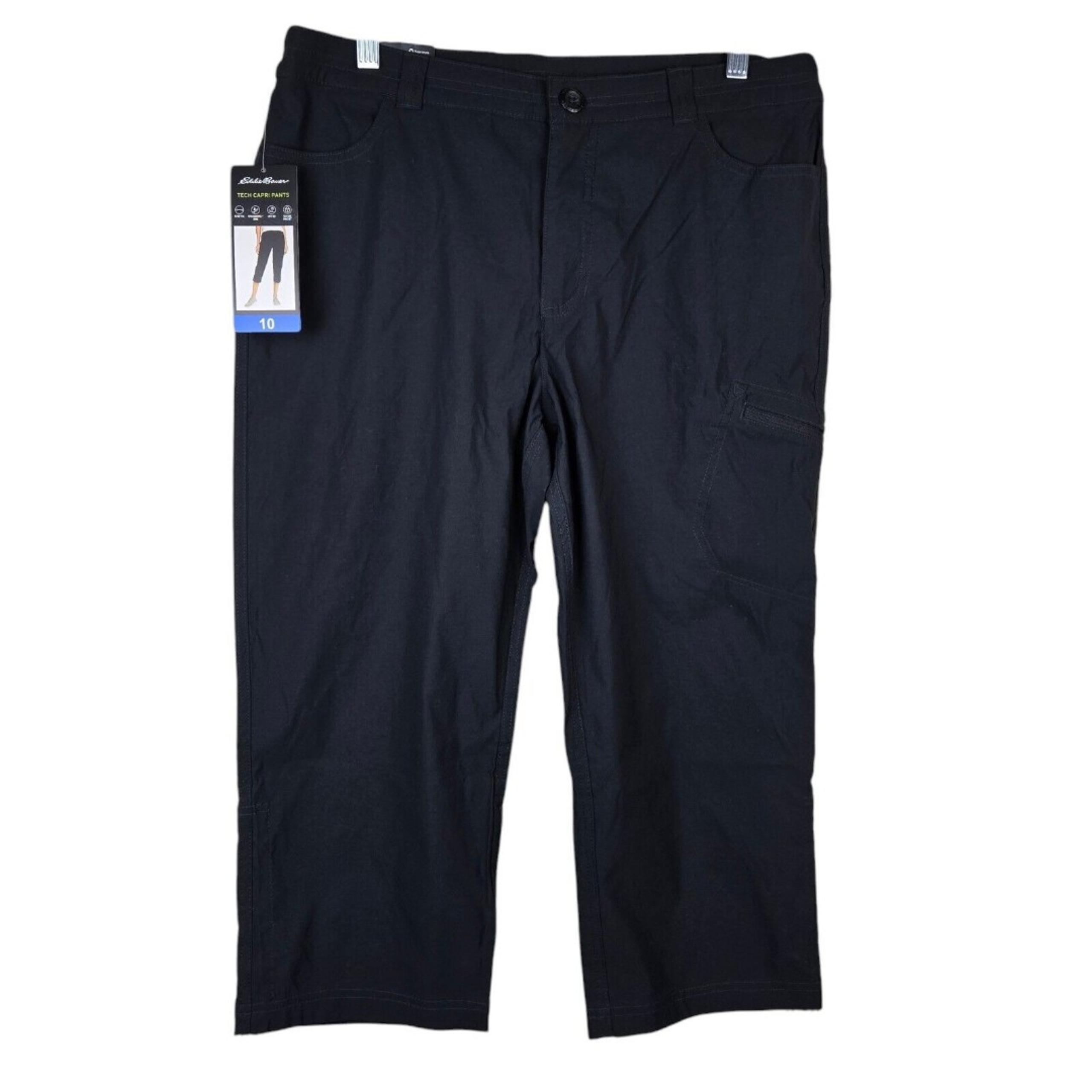 NWT Eddie Bauer Women's Capri Tech Pants 10 Black UPF 50 Stretch Stormrepel DWR