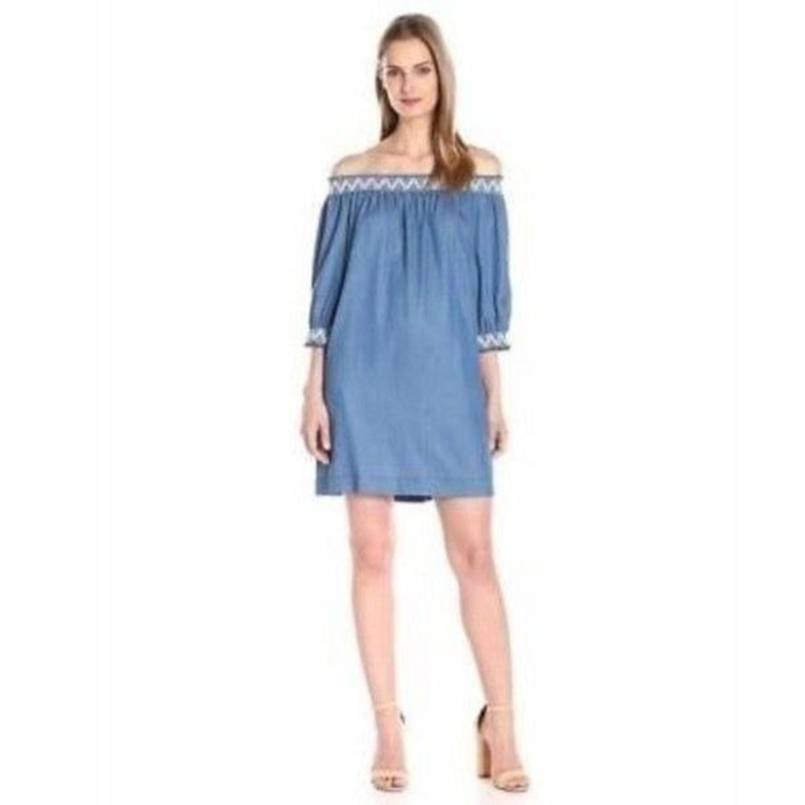 Trina Turk Blue denim off-the-shoulder d