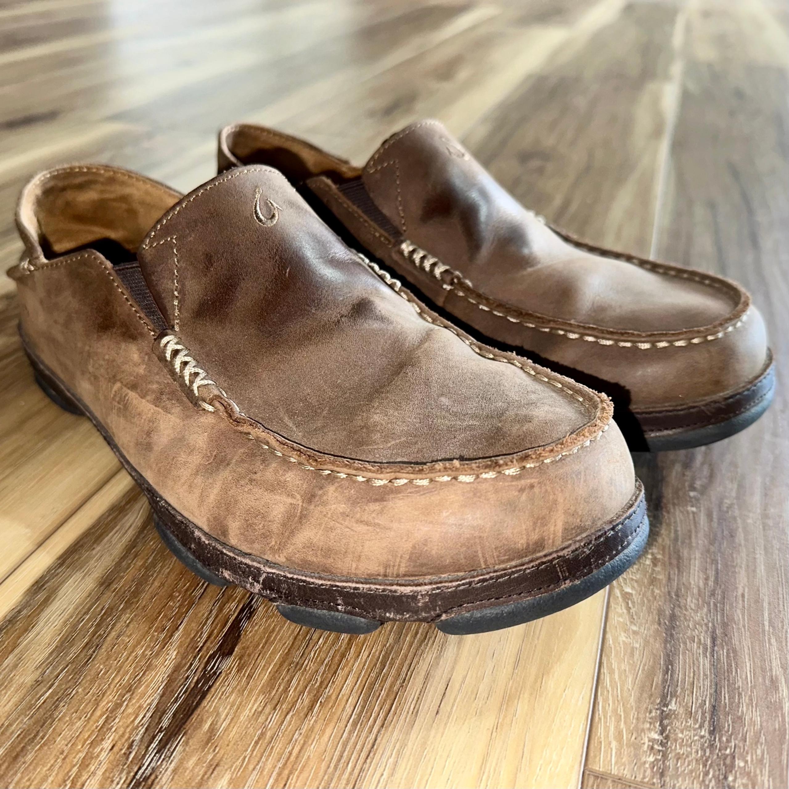 OluKai Moloa Brown Leather Slip On Shoes, 10128-6348, Men’s 10