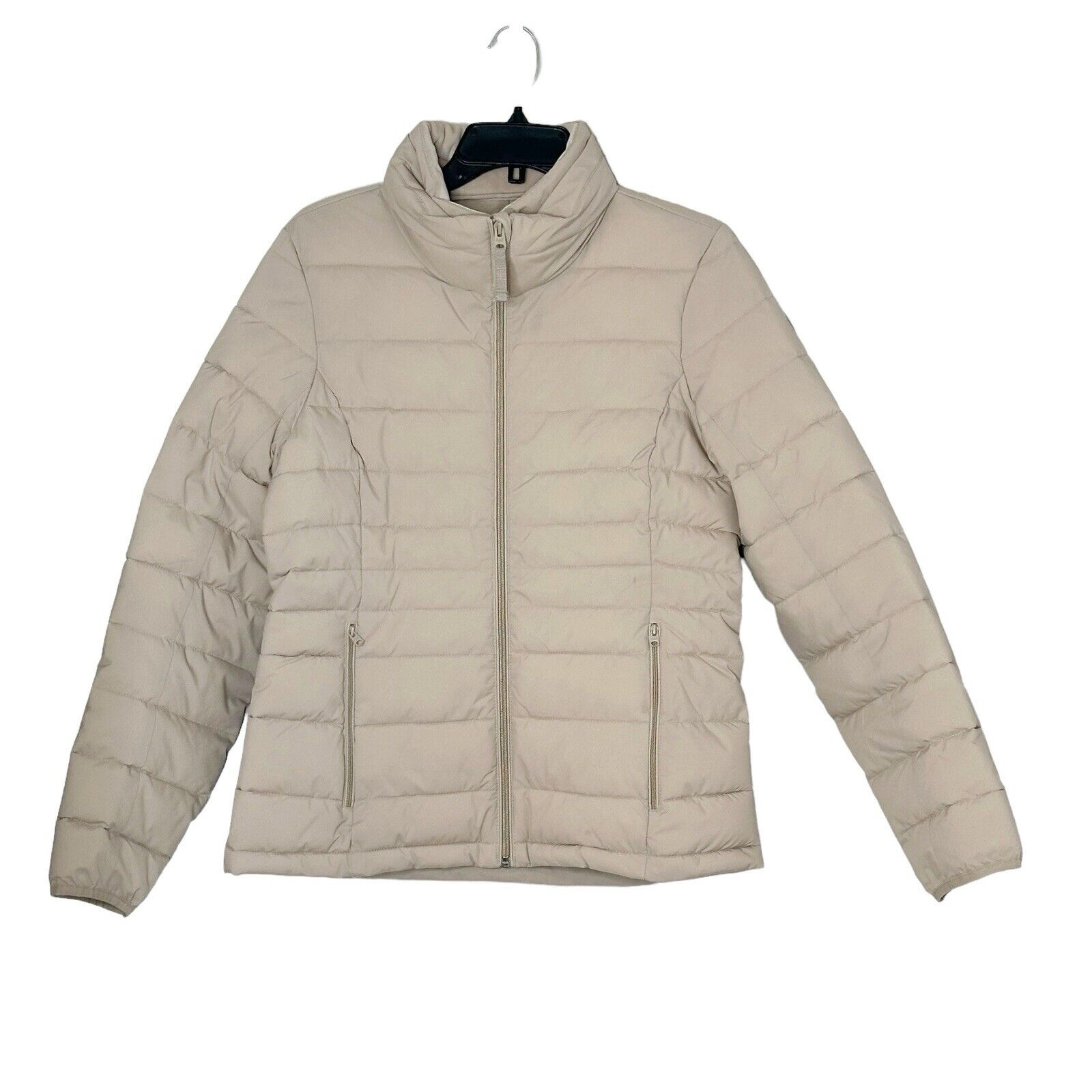 Abercrombie & Fitch Puffer Jacket Womens Large Tan Full Zip Stretch Packable