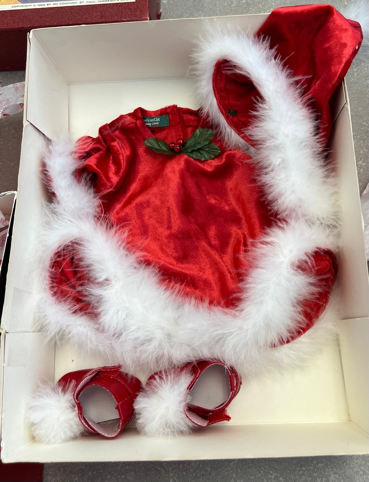 American Girl Bitty Baby SANTA'S HELPER Christmas Outfit & Stacking Tree AG box