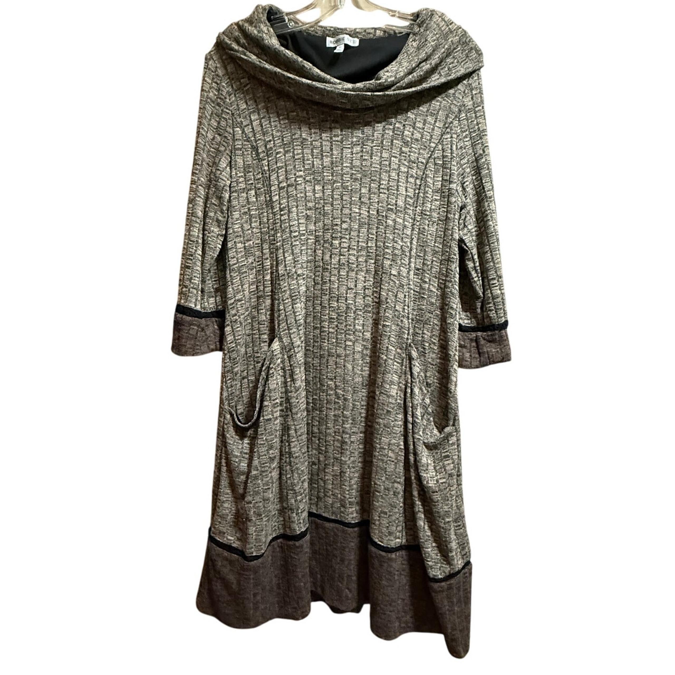 Robbie Bee 3/4 Sleeve Knit Cowl Neck Knee Length Dress  - Size XL