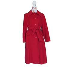 Vintage John T. Shayne Sz M Or L 100% Cashmere Mid Calf Red Coat Retro 1970s EUC