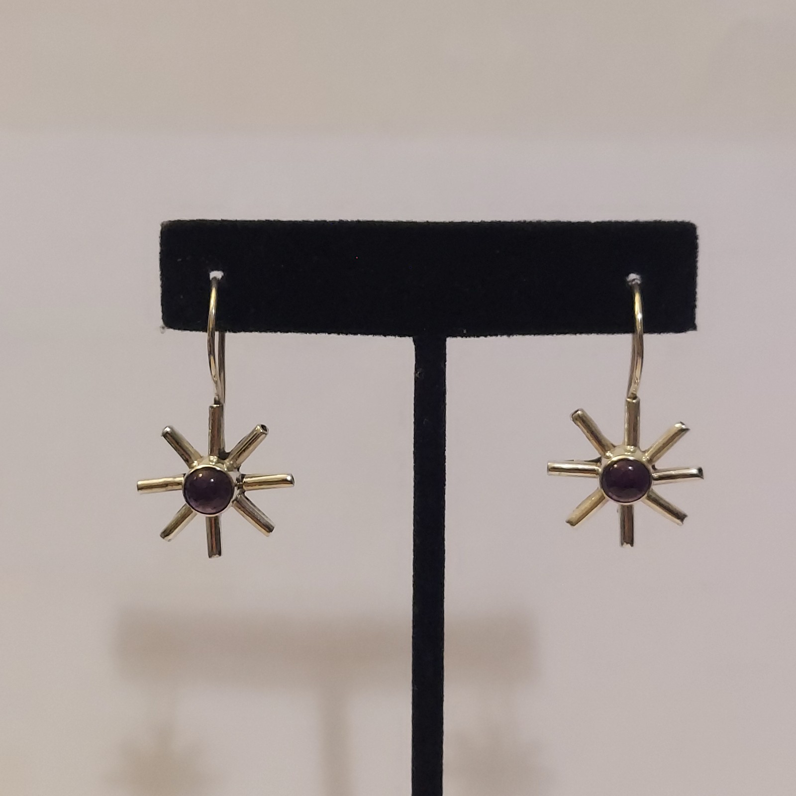 Vintage Sterling Silver Starburst Earrings with Amethyst Cabochons