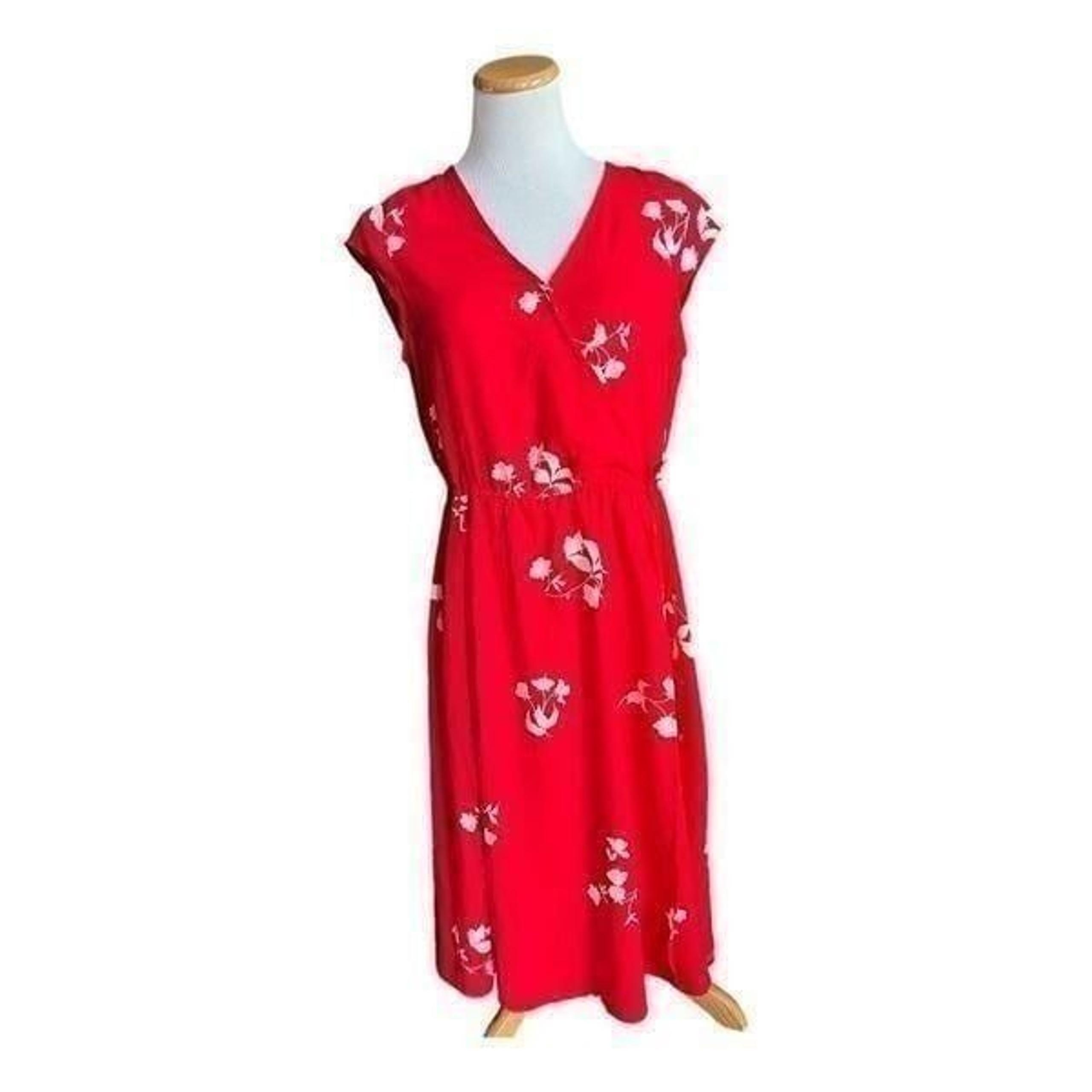 Womens City Streets Red Floral Faux Wrap A-Line Dress - Sz L