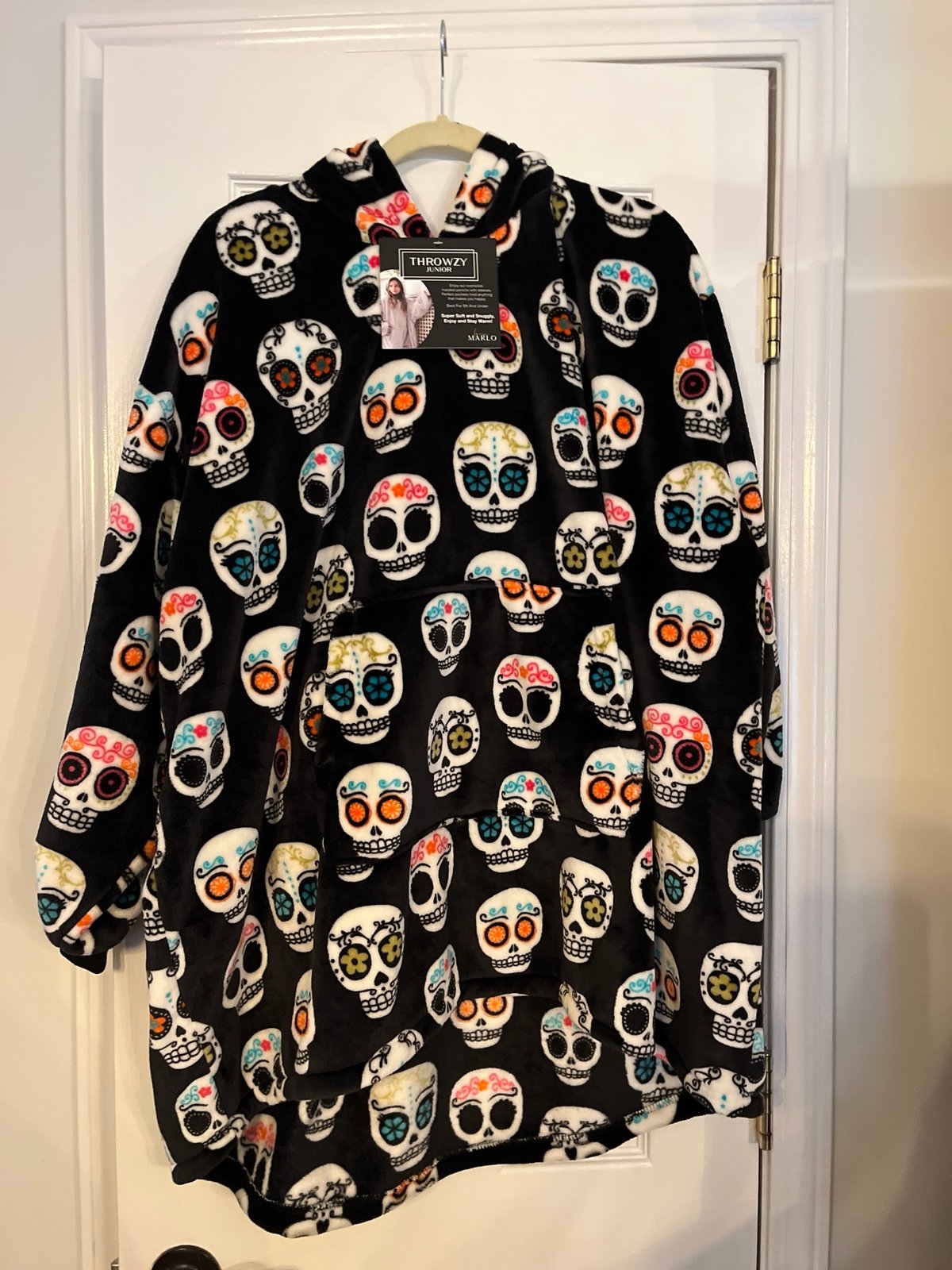 Throwsy Oversized Hooded Jr. Sugar Skull Poncho w/ Sleeves/Pockets-Love Marlo