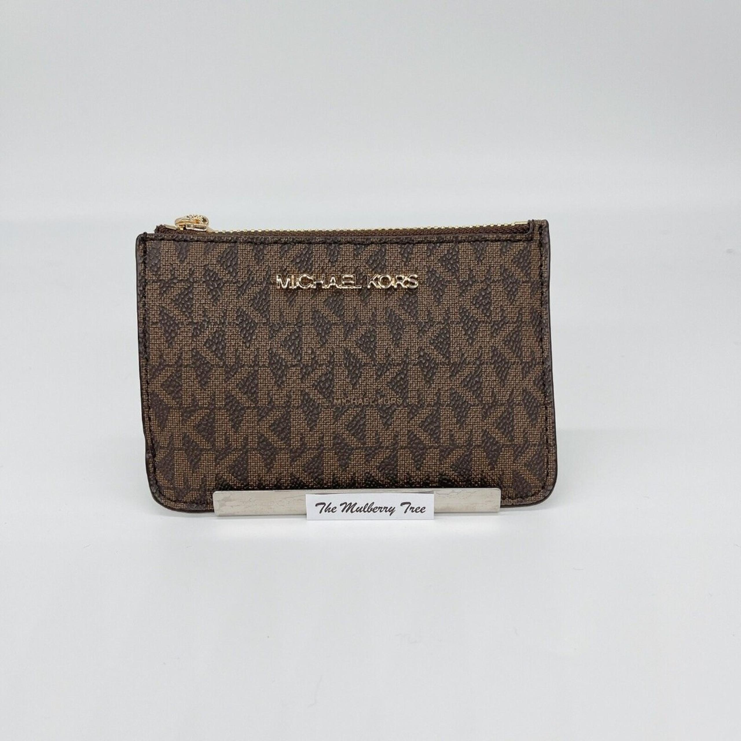 Michael Kors Jet Set Travel Signature Brown Top Zip Leather Coin Wallet NWT $188