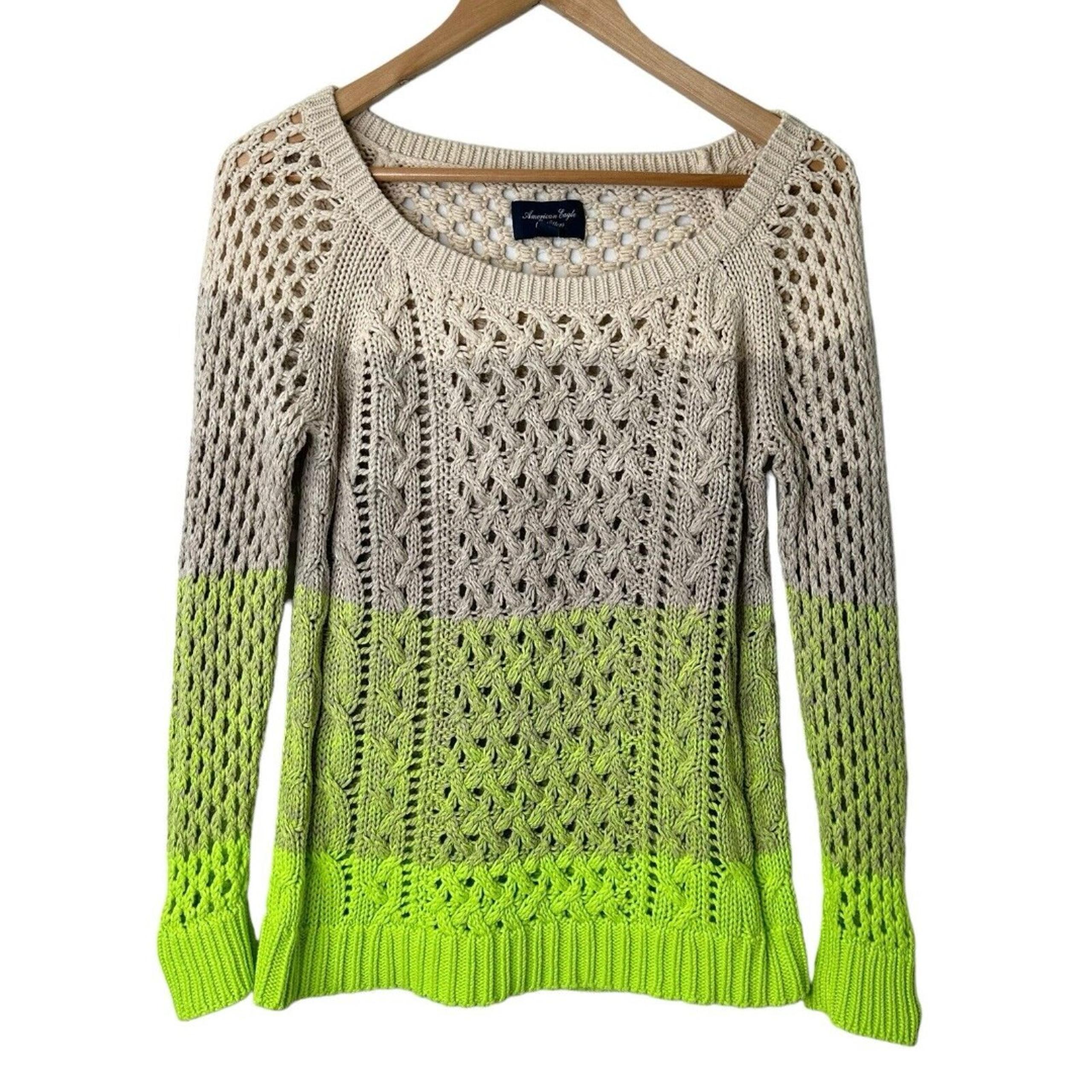 American Eagle Neon Ombré Open Knit Crochet Sweater Scoop Neck Boho Sz SP Beachy