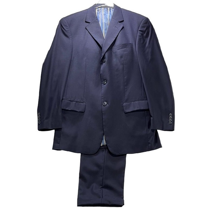 BACHRACH Suit Navy Wool Cashmere Blend 3 Button Pleated Pant Mens Size 40L 34W