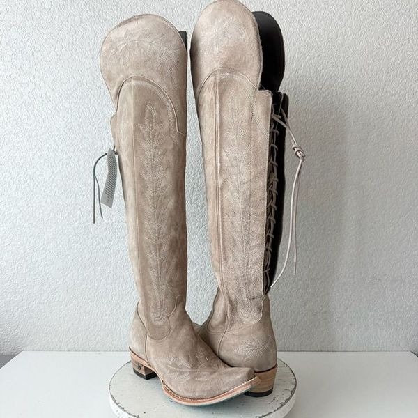 Lane LEXINGTON Over the Knee Womens Cowboy Boots 8.5 Latte Suede Western Cowgirl