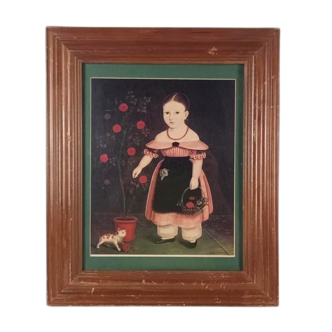 Print Of John Bradley - Little Girl In Lavender Painting from Ca 1840 Framed Art
