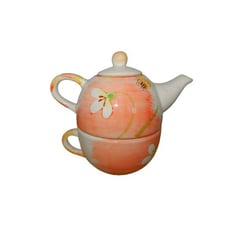 Vintage single serve stacking teapot & teacup with honeybee & flower design