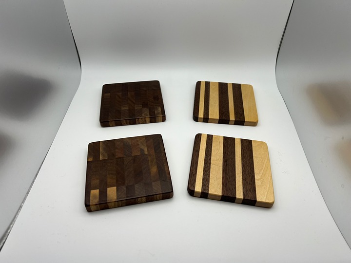 Handcrafted Wooden Coasters, Set of 4