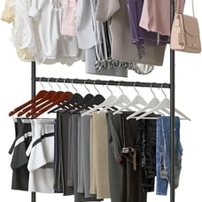 Double Rod Clothing Garment Rack Rolling Clothes Organizer Hanging (Black)