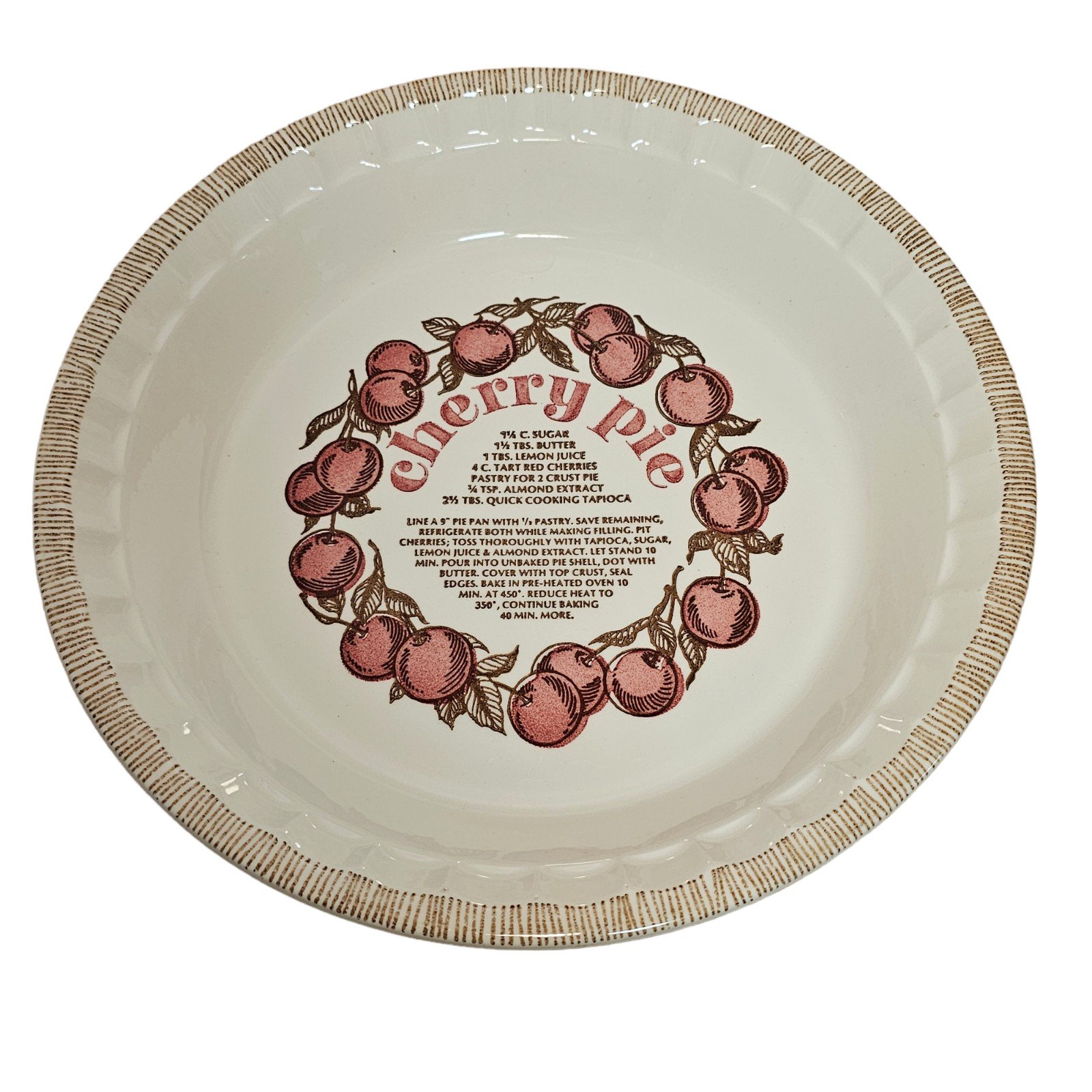 Vintage 80's Royal China Country Harvest Cherry Pie Recipe Ceramic Pie Baker