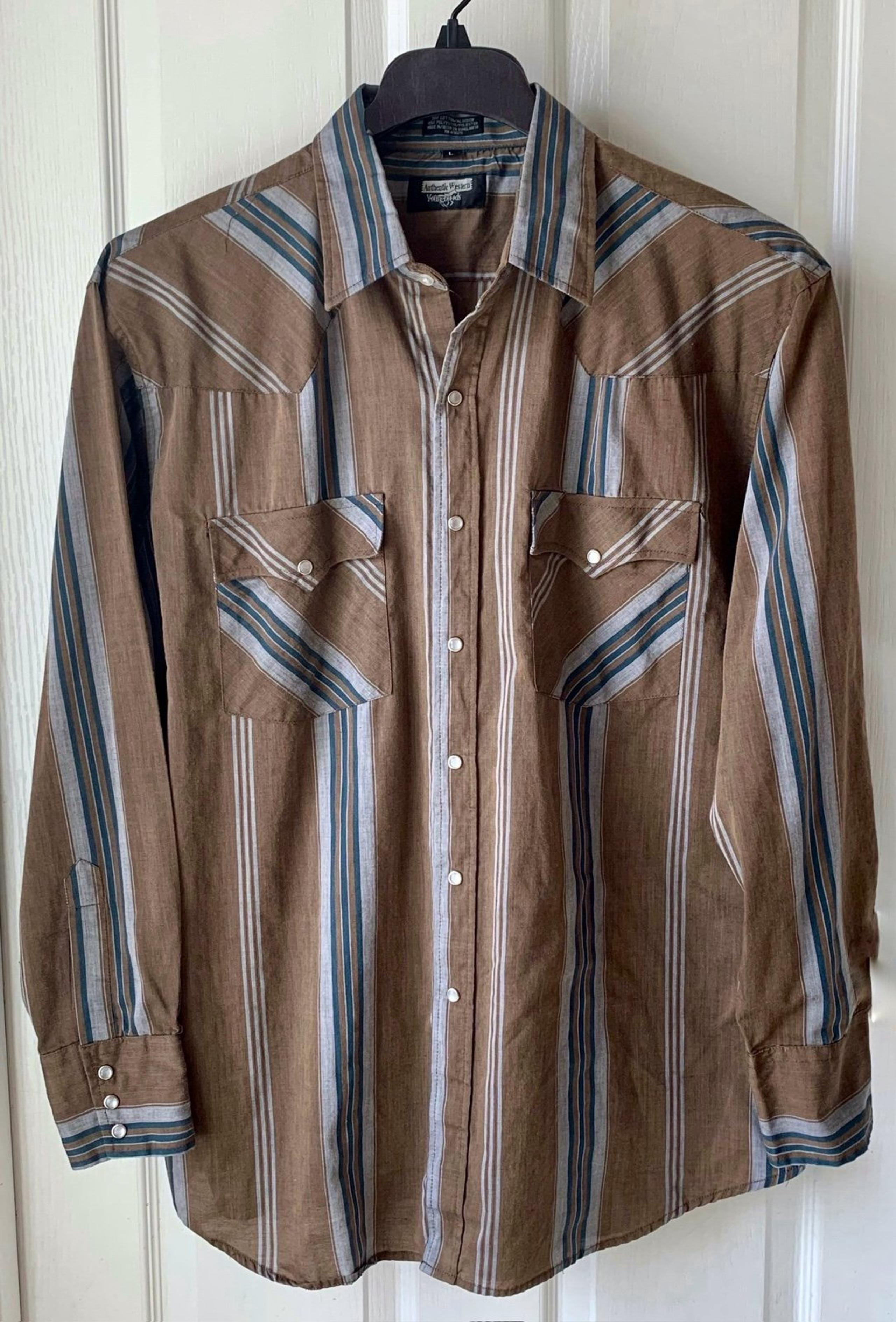 Youngbloods Authentic Western Pearl Snap Shirt Mens Large Button Down Brown