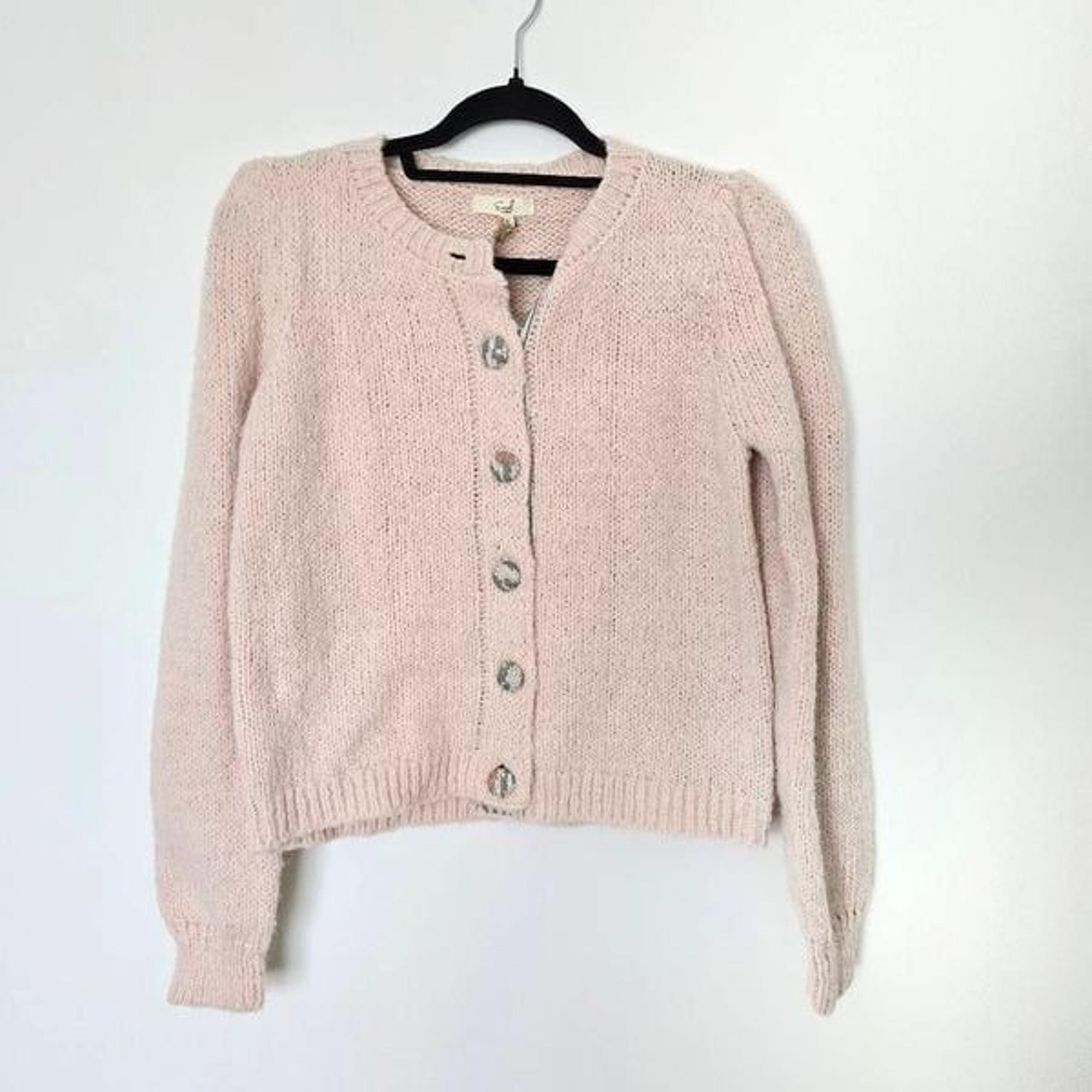 Easel Cropped Sweater Women's Small Long Sleeve Crew Button Front Cardigan