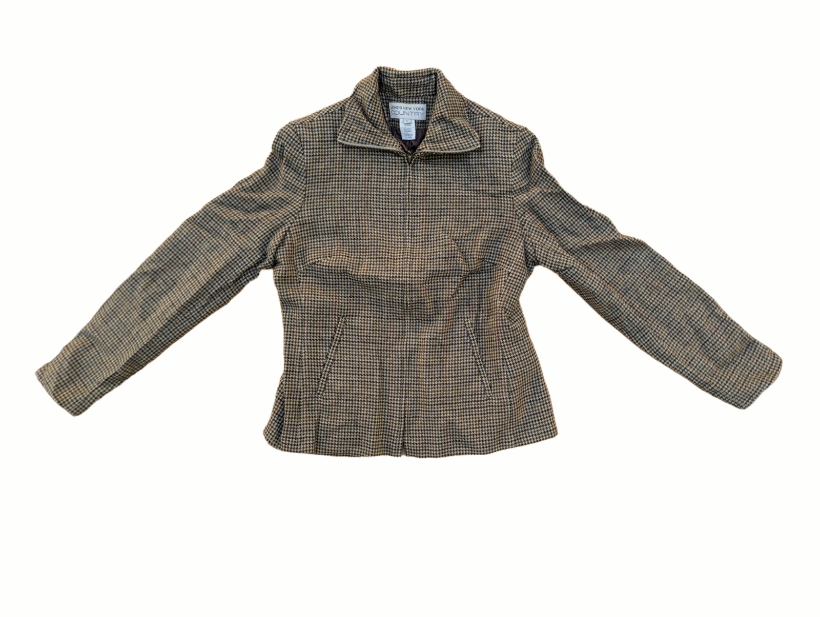 Vintage 80s Preppy Brown and Tan Houndstooth Pattern Blazer
